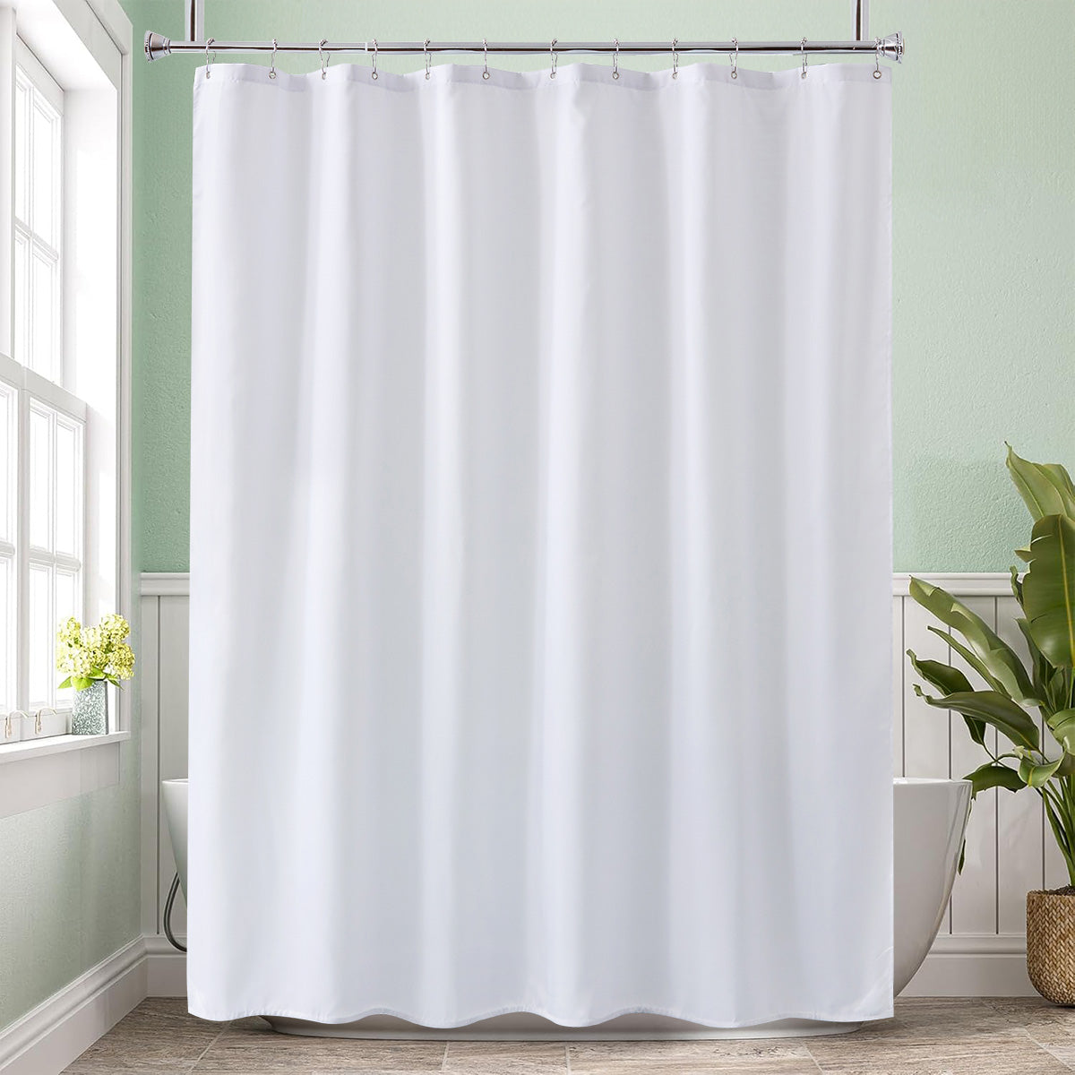 White Shower Curtain Liner 2 in 1, 120G Fabric Waterproof