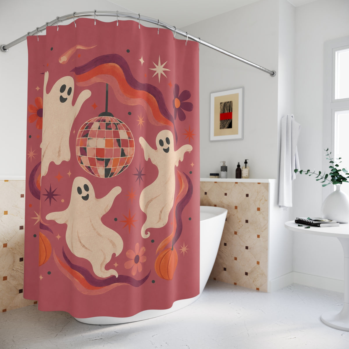 Groovy Disco Ghosts Halloween Shower Curtain