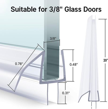 AmazerBath Shower Door Bottom Seal 39 inch (Set of 2) - Suitable for 3/8 Inch Glass