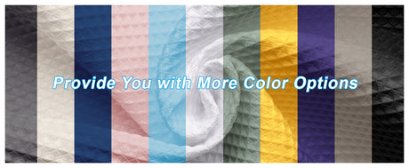 Color swatch with various fabric textures and a text overlay 'Provide You with More Color Options'.