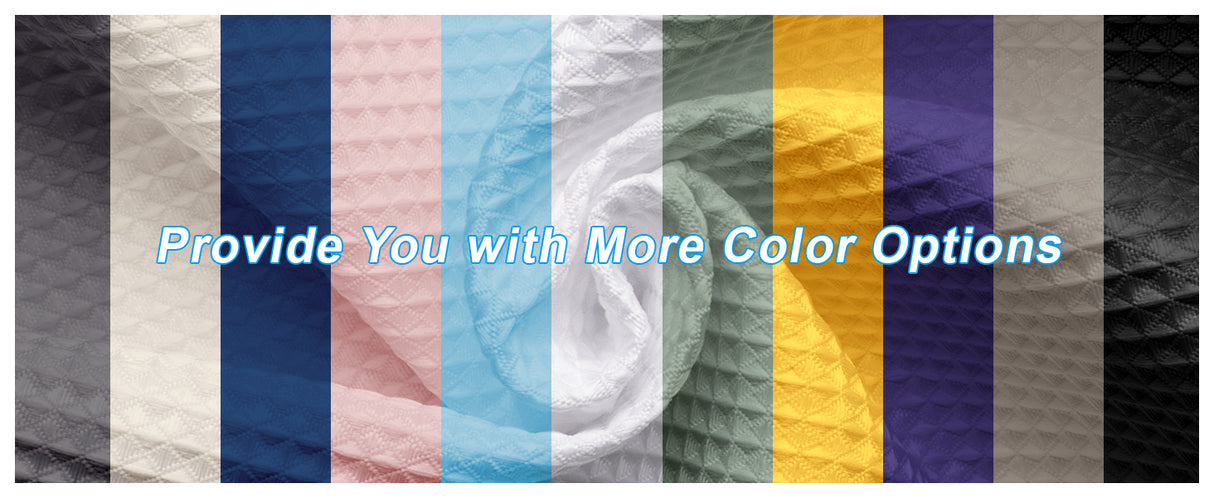 Color swatch with various fabric textures and a text overlay 'Provide You with More Color Options'.