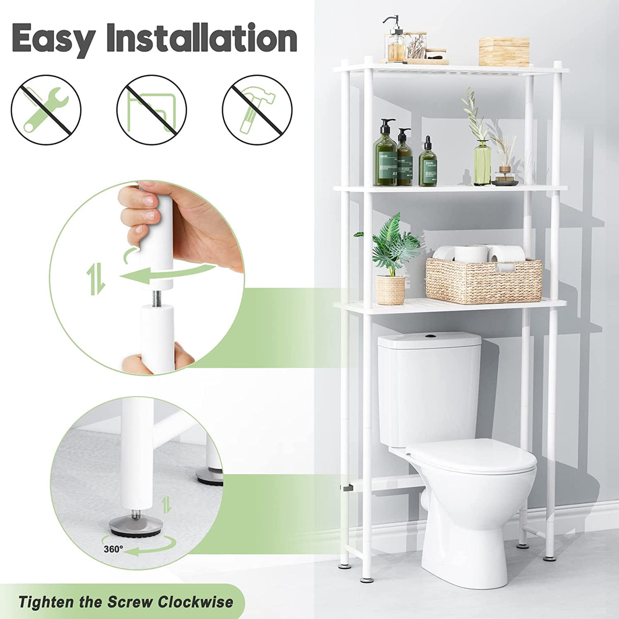 3-Tier Over The Toilet Storage Shelf White