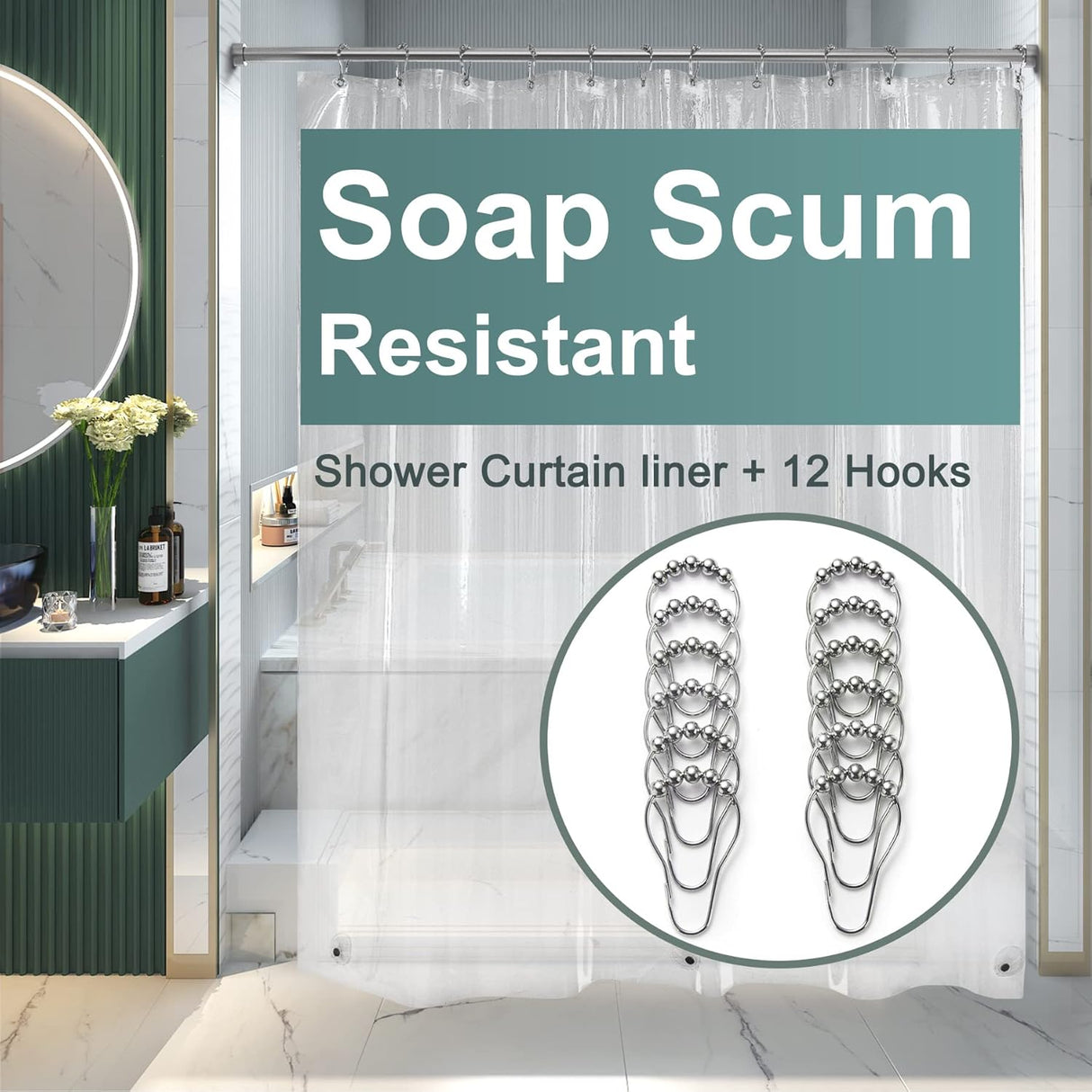 3G Shower Curtain Liner with Rings