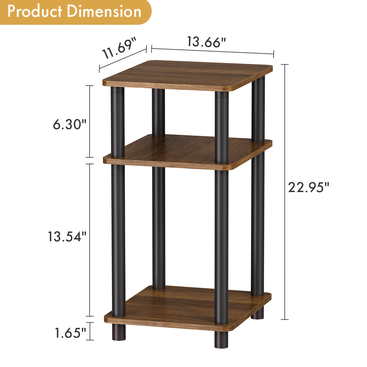 3-Tier Small End Table, Walnut Brown