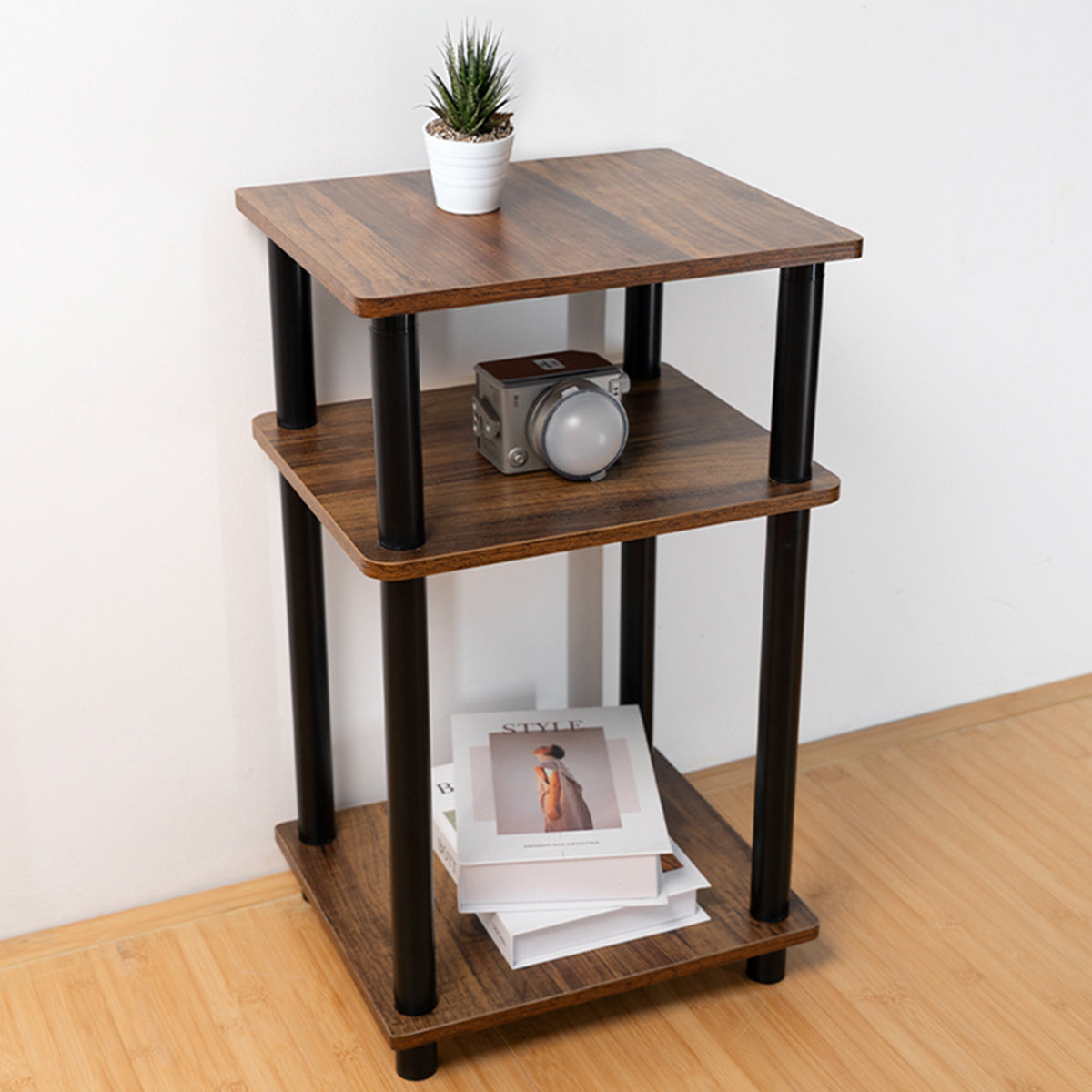 3-Tier Small End Table, Walnut Brown