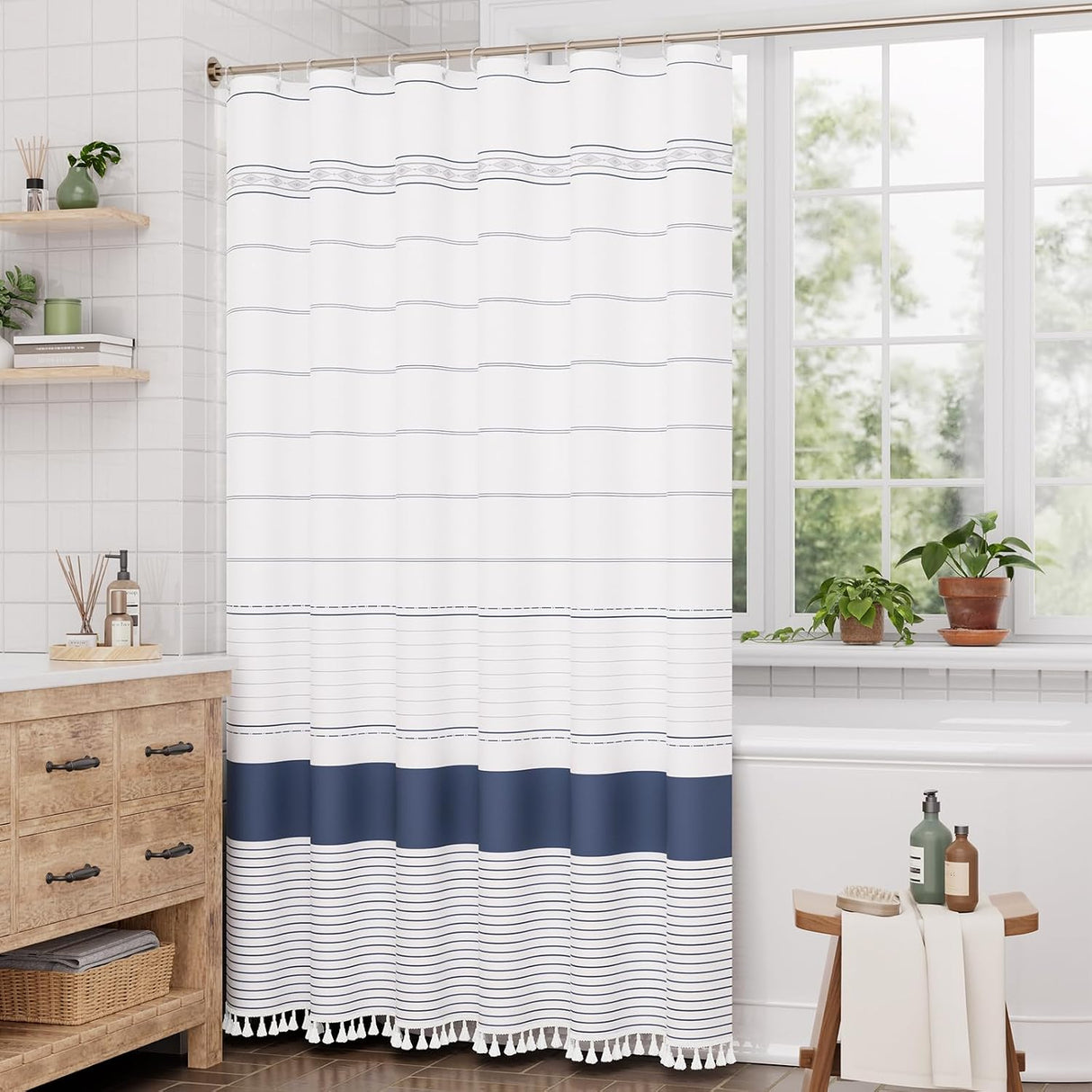 AmazerBath Farmhouse Shower Curtain with Tassel, Boho