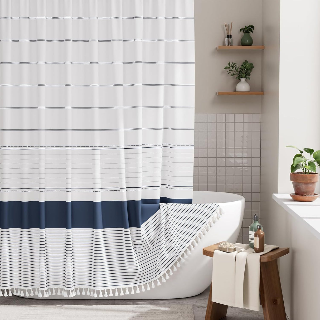 AmazerBath Farmhouse Shower Curtain with Tassel, Boho