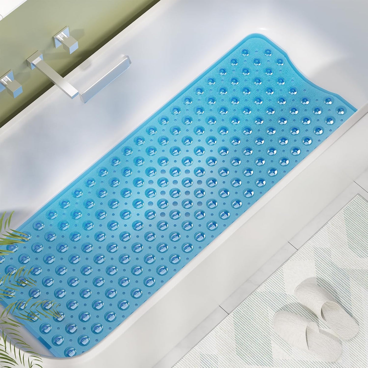 AmazerBath Clear Blue non-slip bathtub mat in a bathtub