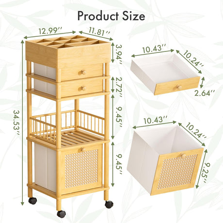 Bathroom storage cart with dimensions on a white background