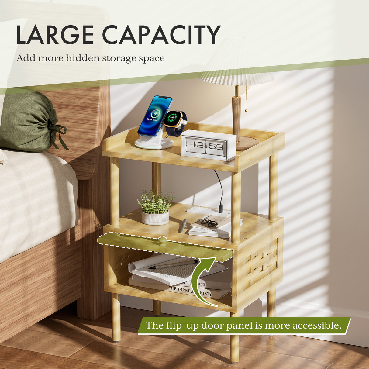 Bamboo Night Stand with Charging Station