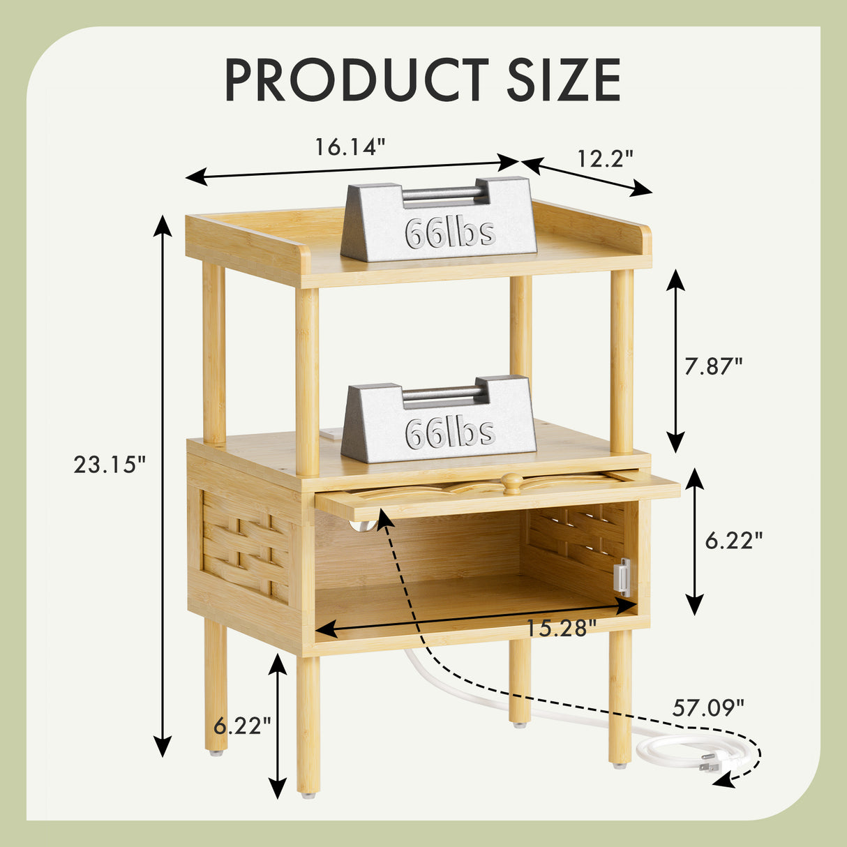 Bamboo Night Stand with Charging Station