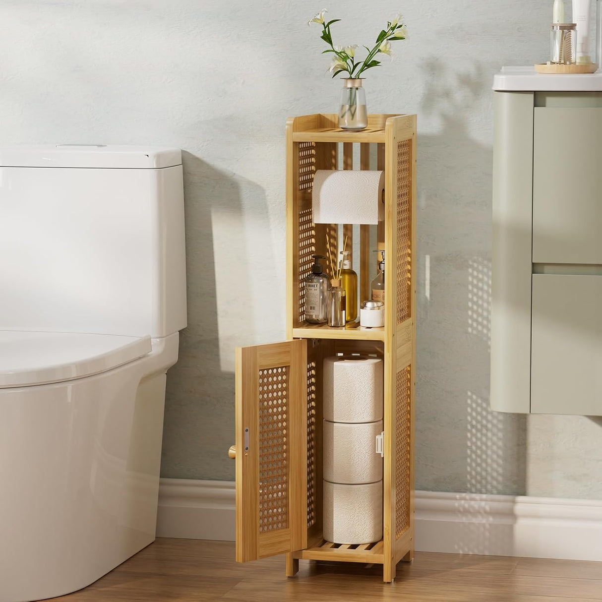 Bamboo Rattan Storage Cabinet