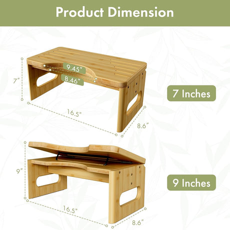 Dimensions of a wooden step stool with measurements labeled.