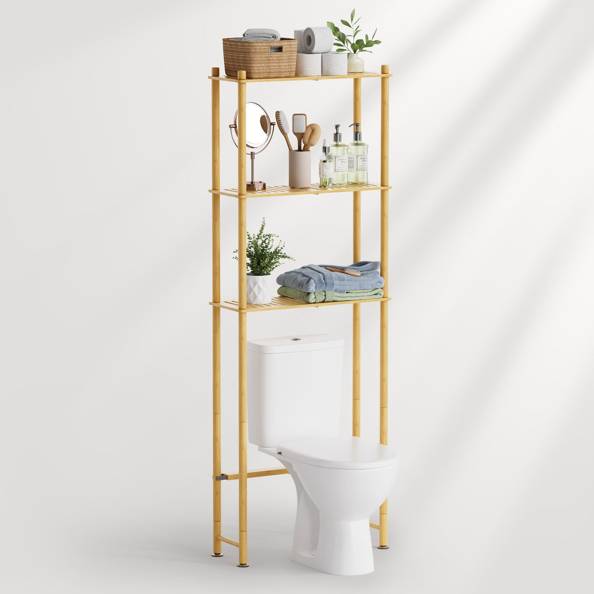 AmazerBath Natural three-tier bamboo over-the-toilet storage shelf.