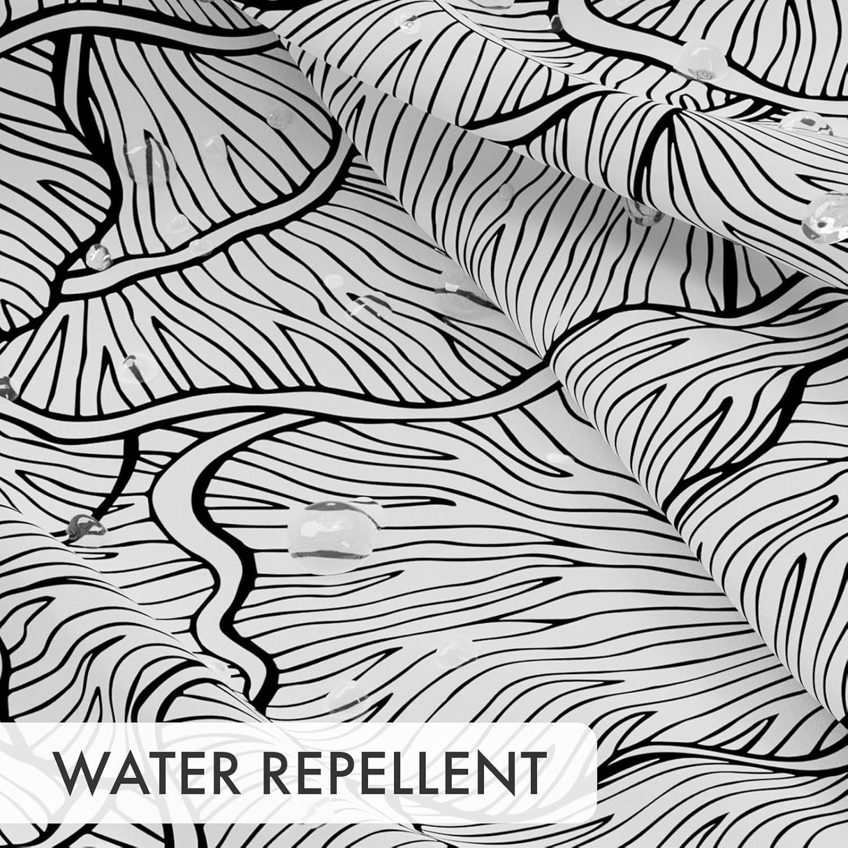 Textured surface with wavy lines and water droplets labeled 'Water Repellent'.