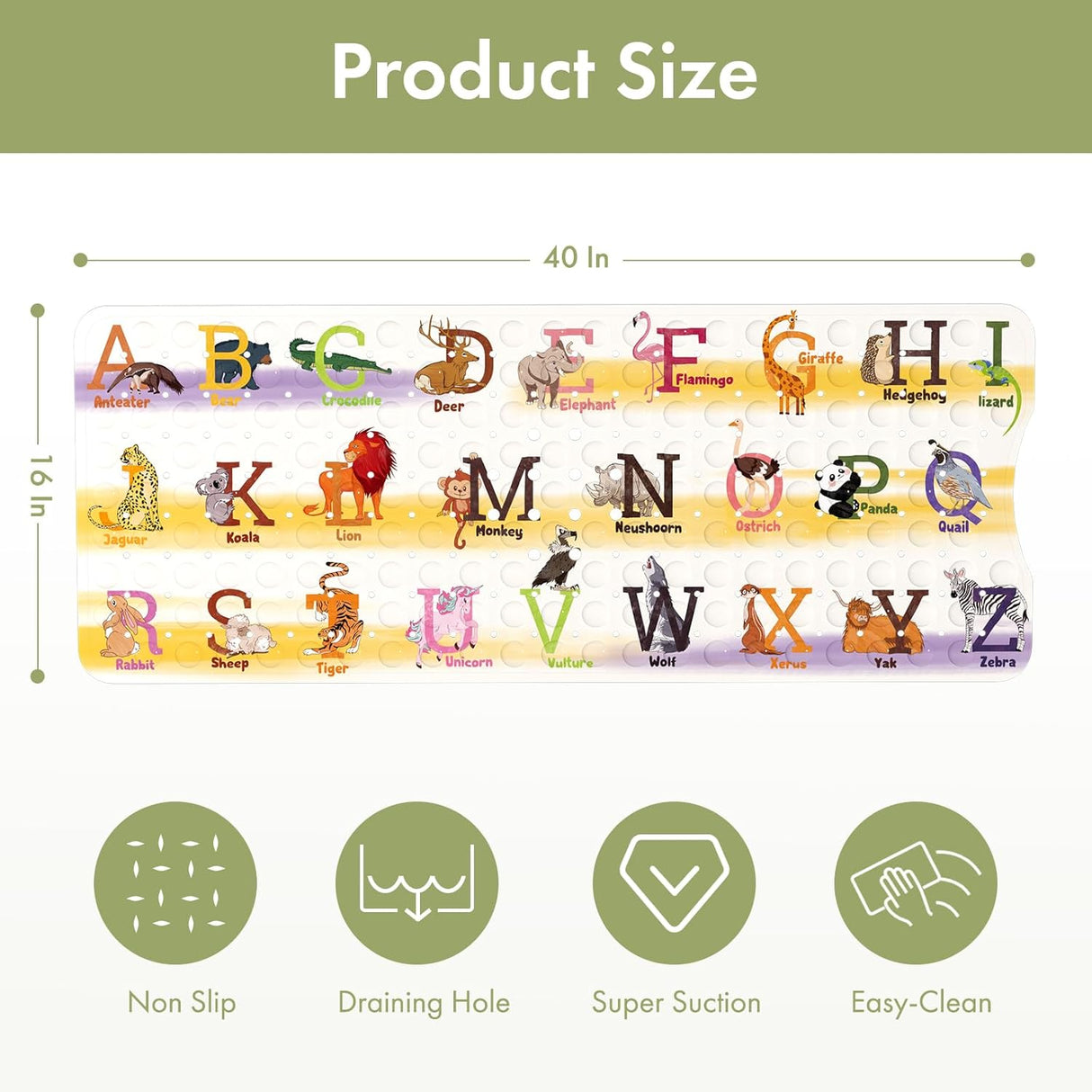 Cartoon Kids Bathtub Mat Alphabets