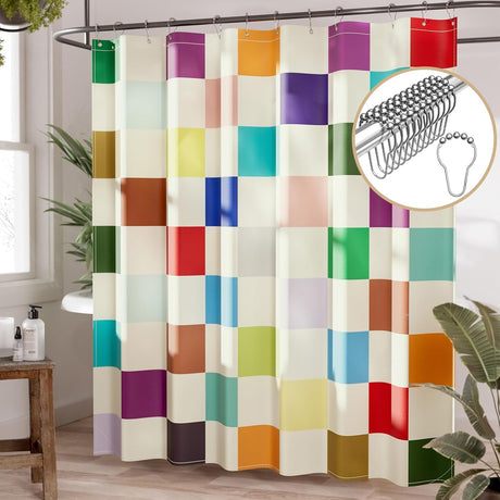 Checkered Shower Curtain with Rings