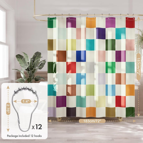 Checkered Shower Curtain with Rings