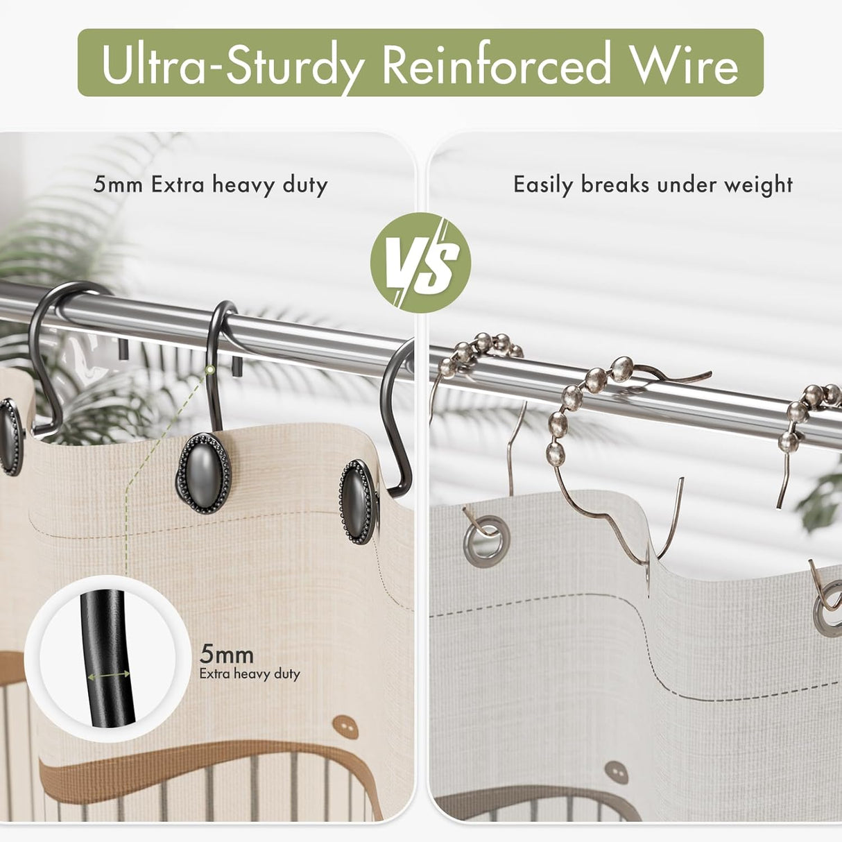 Comparison of ultra-sturdy reinforced wire with 5mm extra heavy-duty wire on hangers.