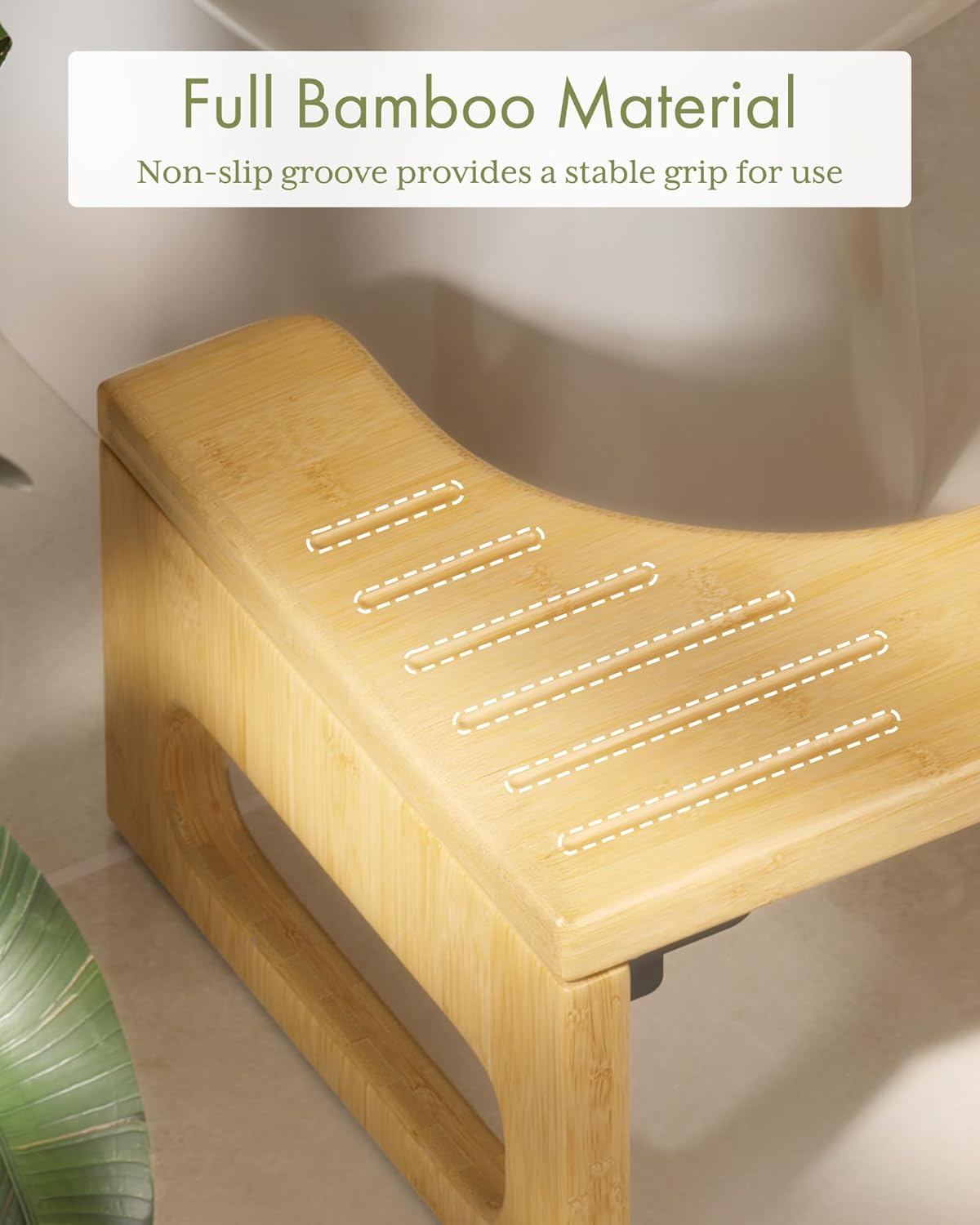 Wooden step stool with non-slip groove on a neutral background