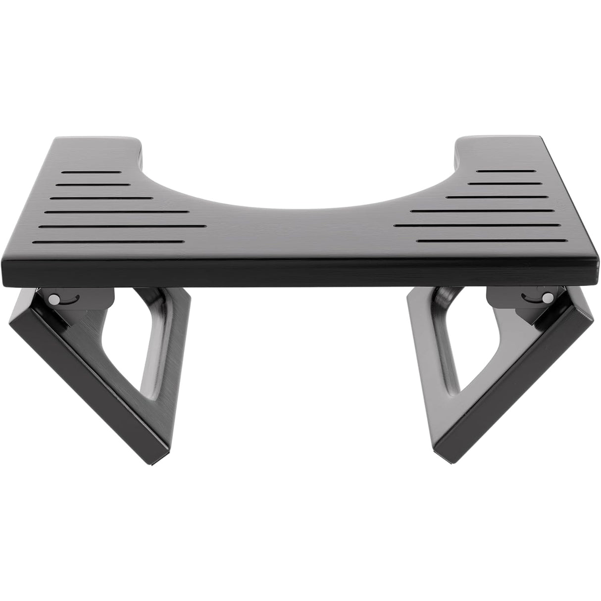 Black adjustable toilet stool on a white background