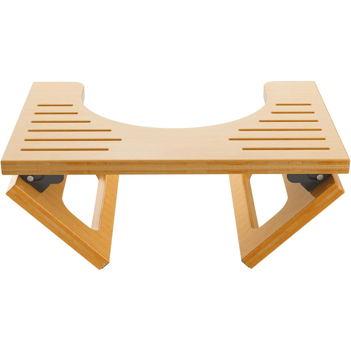 Bamboo Wooden step stool with slatted design on a white background