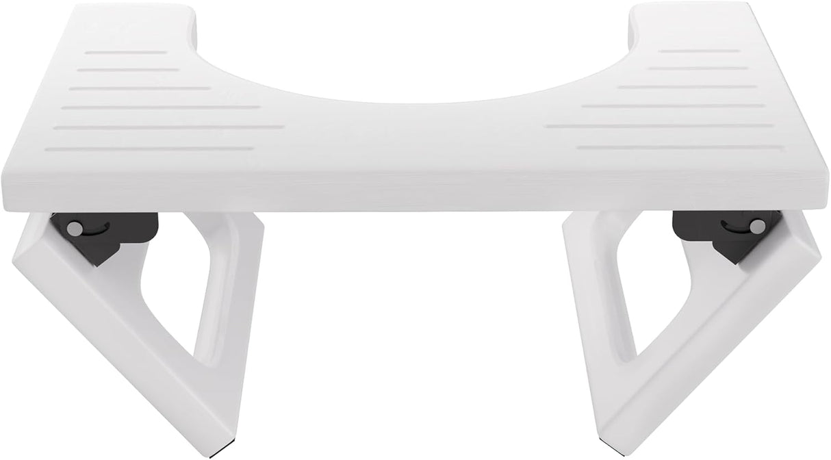 White folding stool with black brackets on a white background