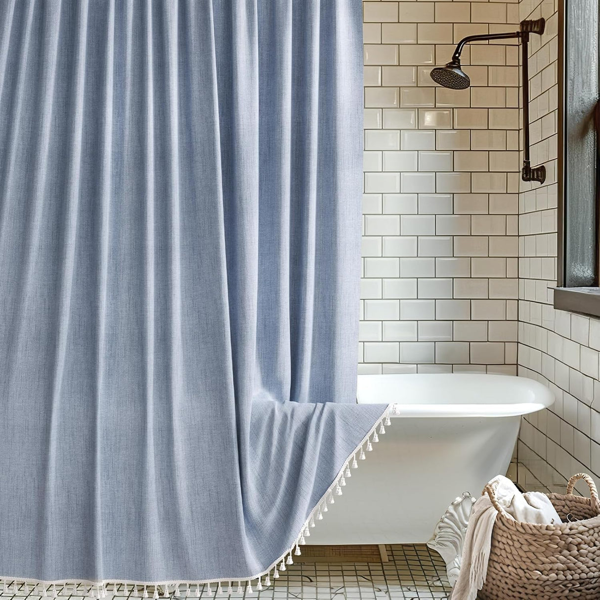 Farmhouse Shower Curtain with Tassel Colorful