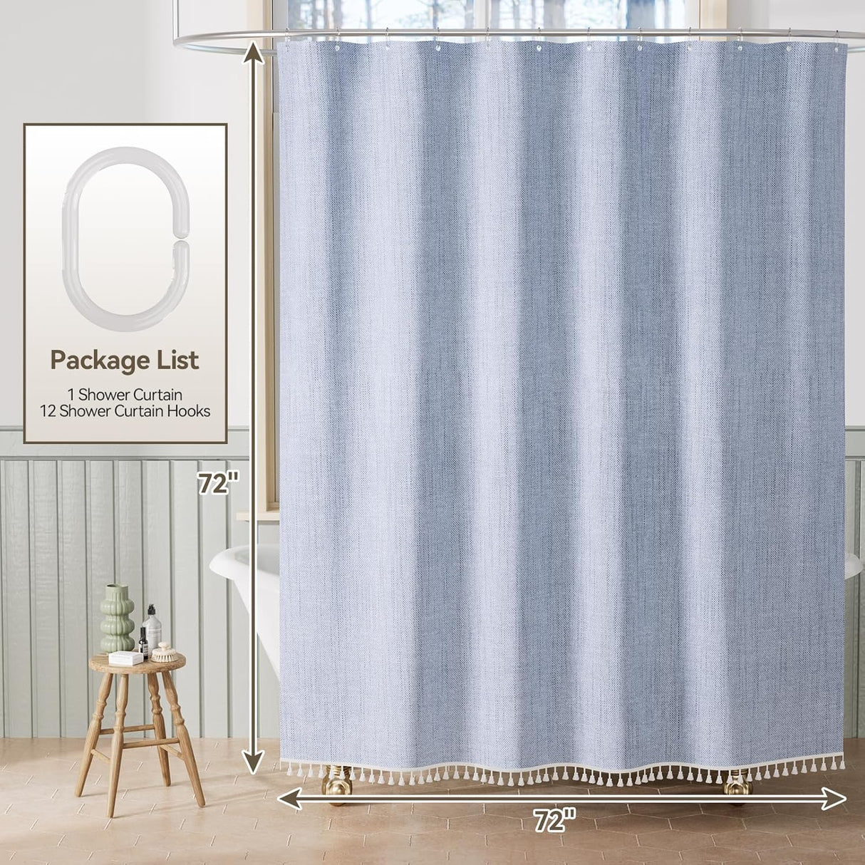 Farmhouse Shower Curtain with Tassel Colorful
