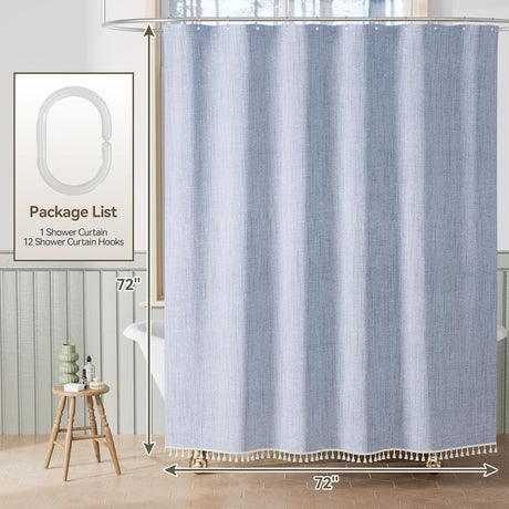 Farmhouse Shower Curtain with Tassel Colorful