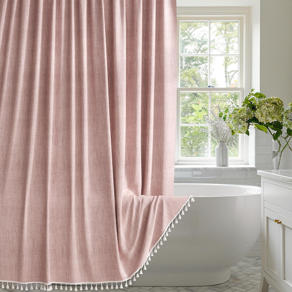 Farmhouse Shower Curtain with Tassel Colorful