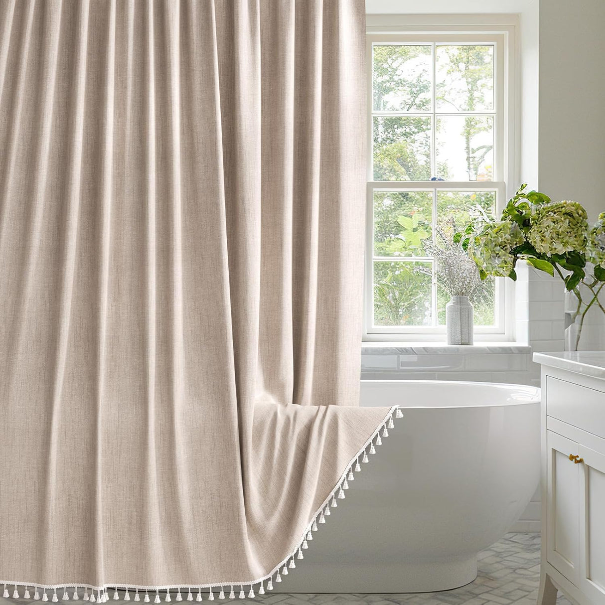 Farmhouse Shower Curtain with Tassel Colorful