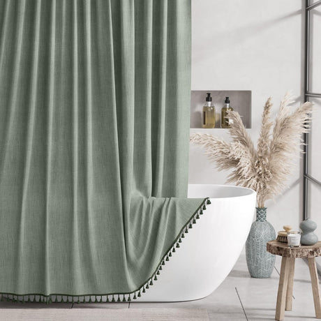 Farmhouse Shower Curtain with Tassel Neutral