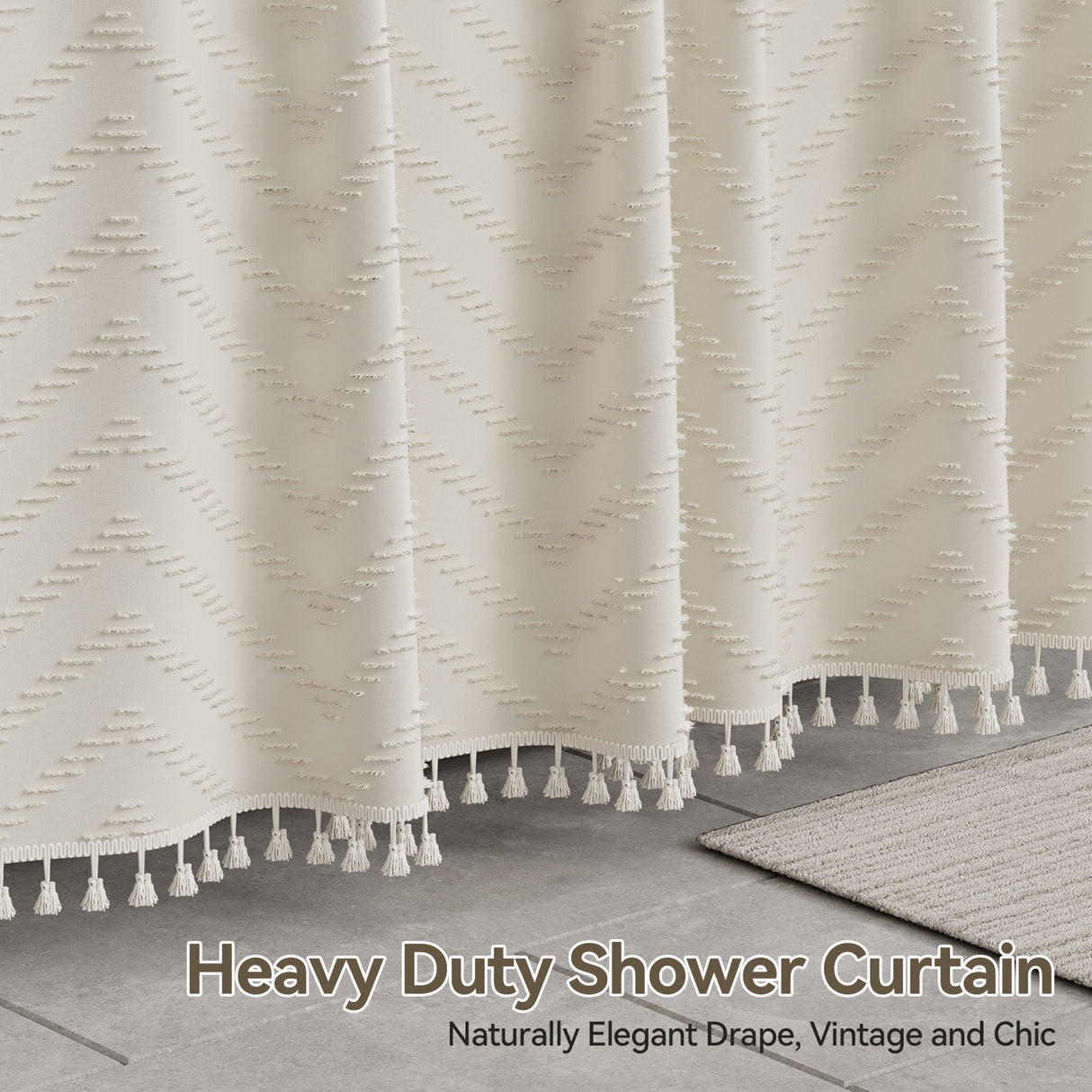 Farmhouse Shower Curtain with Tassel Tufted