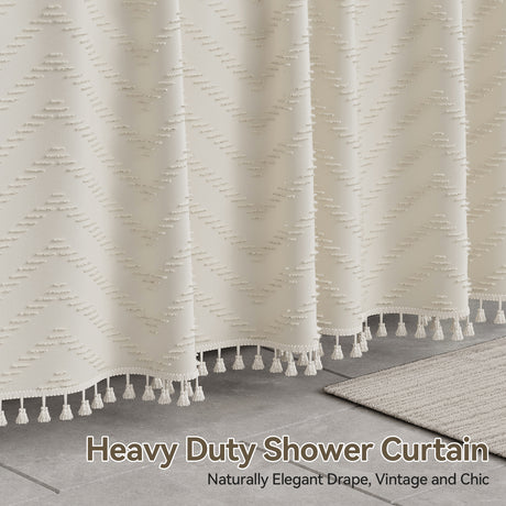 Farmhouse Shower Curtain with Tassel Tufted