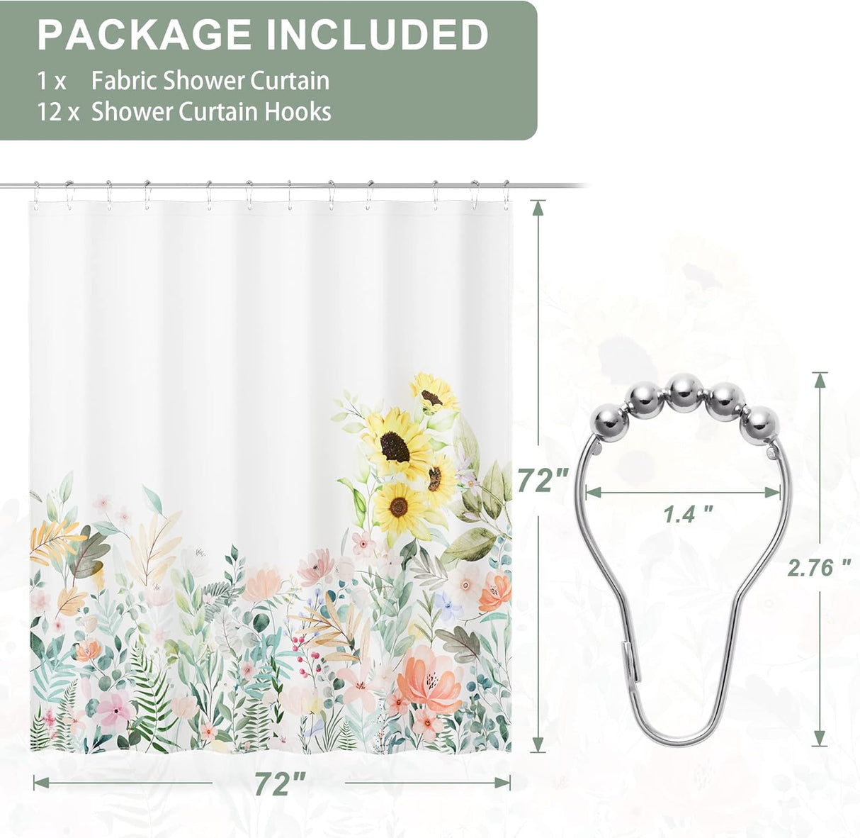 Floral Pattern Shower Curtain Green