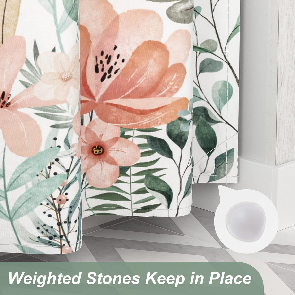 Floral Pattern Shower Curtain Green