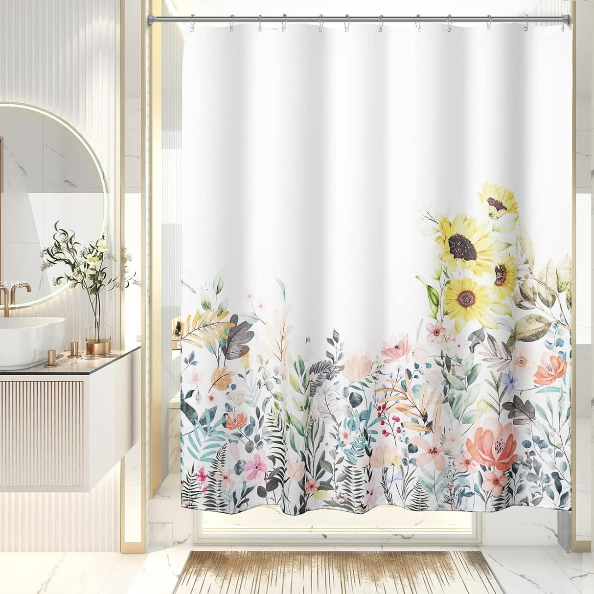 Floral Pattern Shower Curtain Green