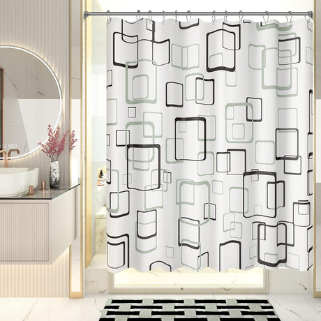 Geometric Shower Curtain with Curtain Rings
