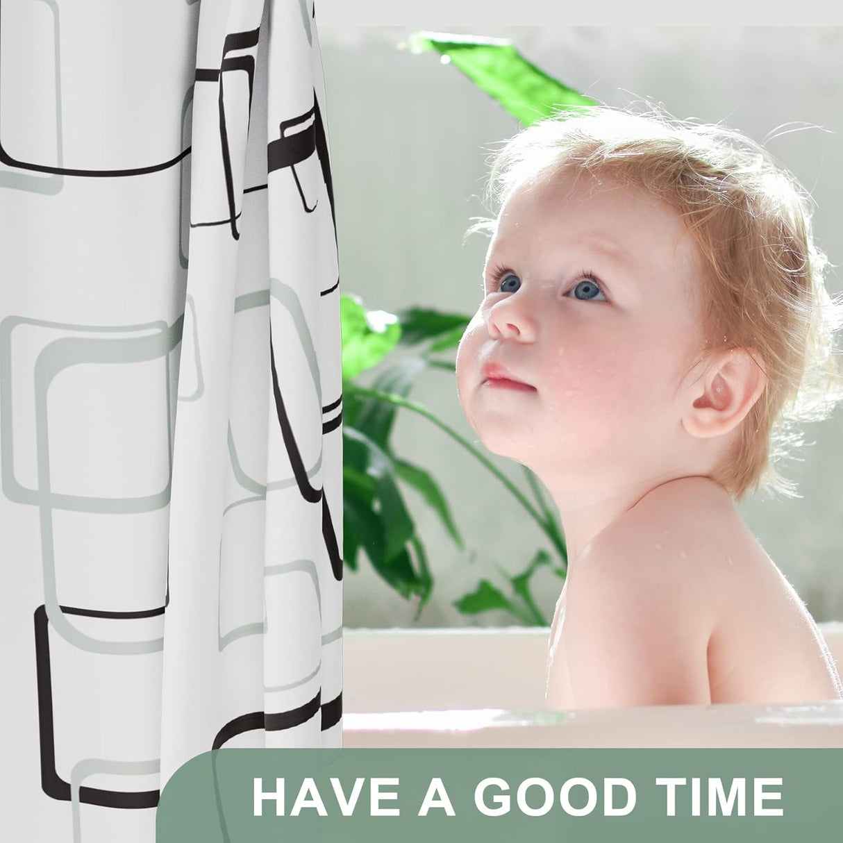 Geometric Shower Curtain with Curtain Rings