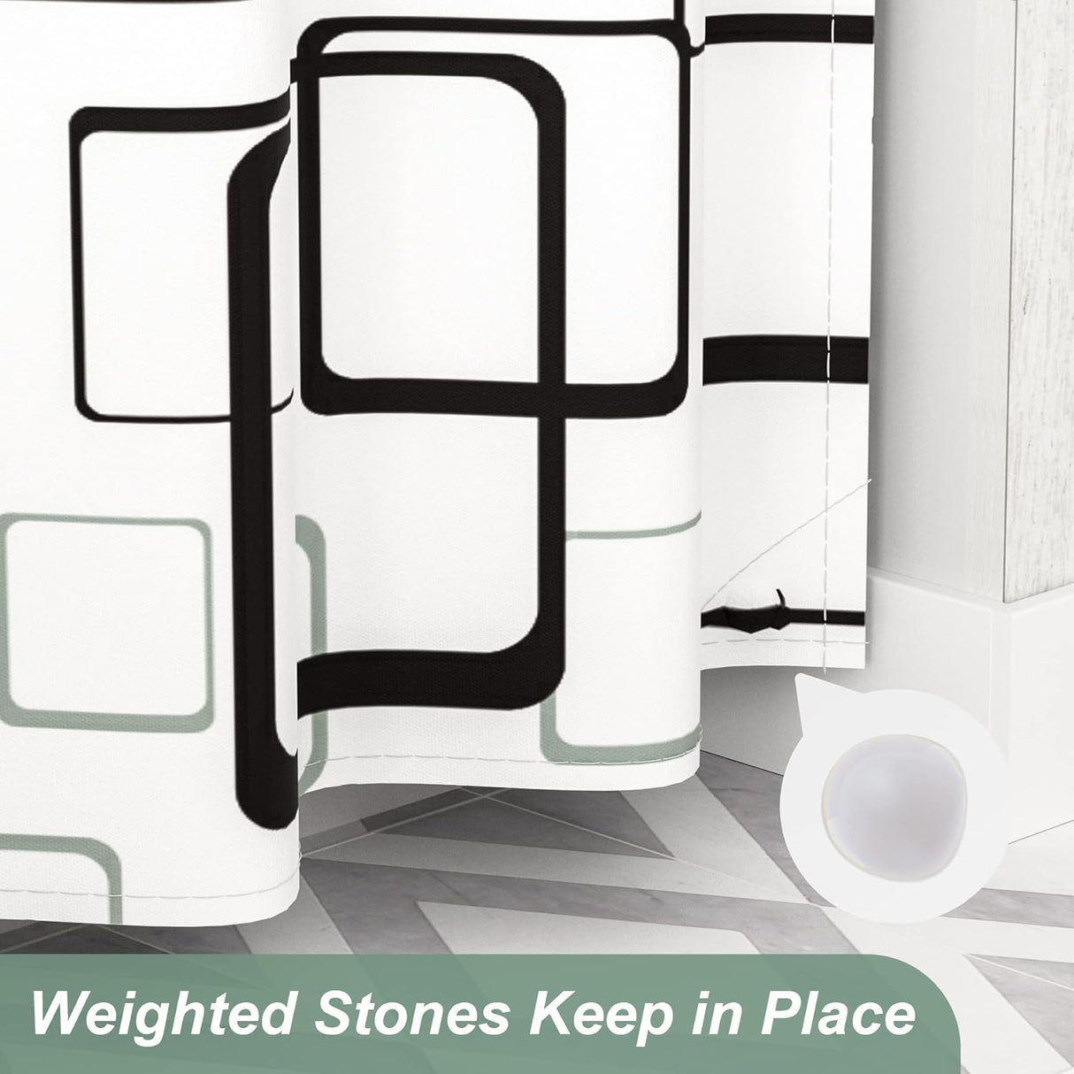 Geometric Shower Curtain with Curtain Rings