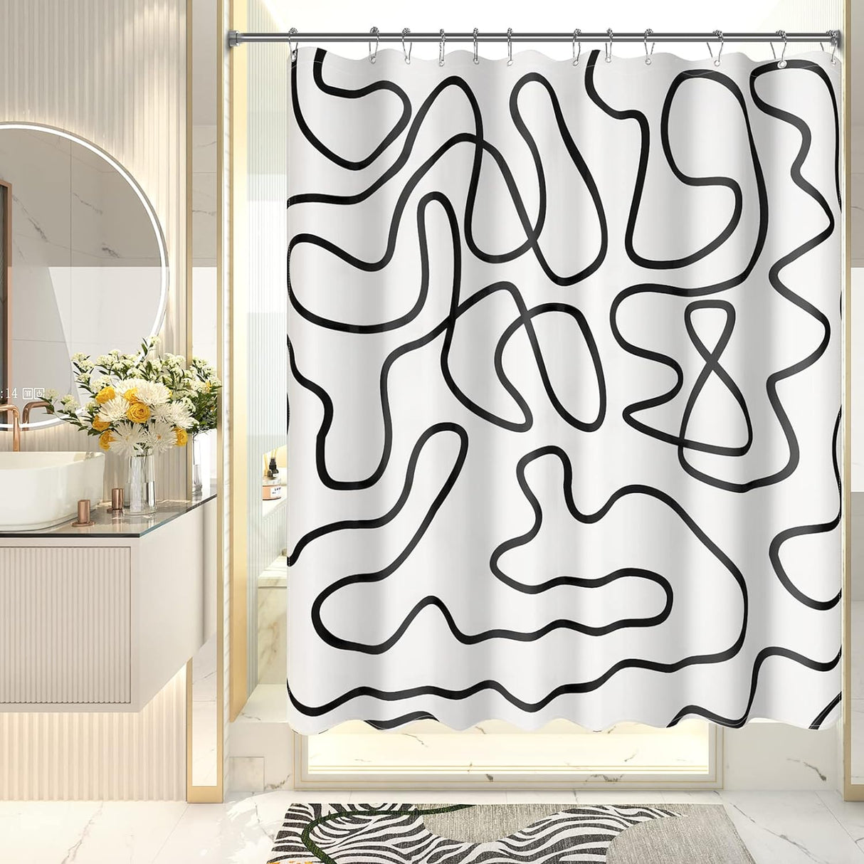 Geometric Shower Curtain with Curtain Rings
