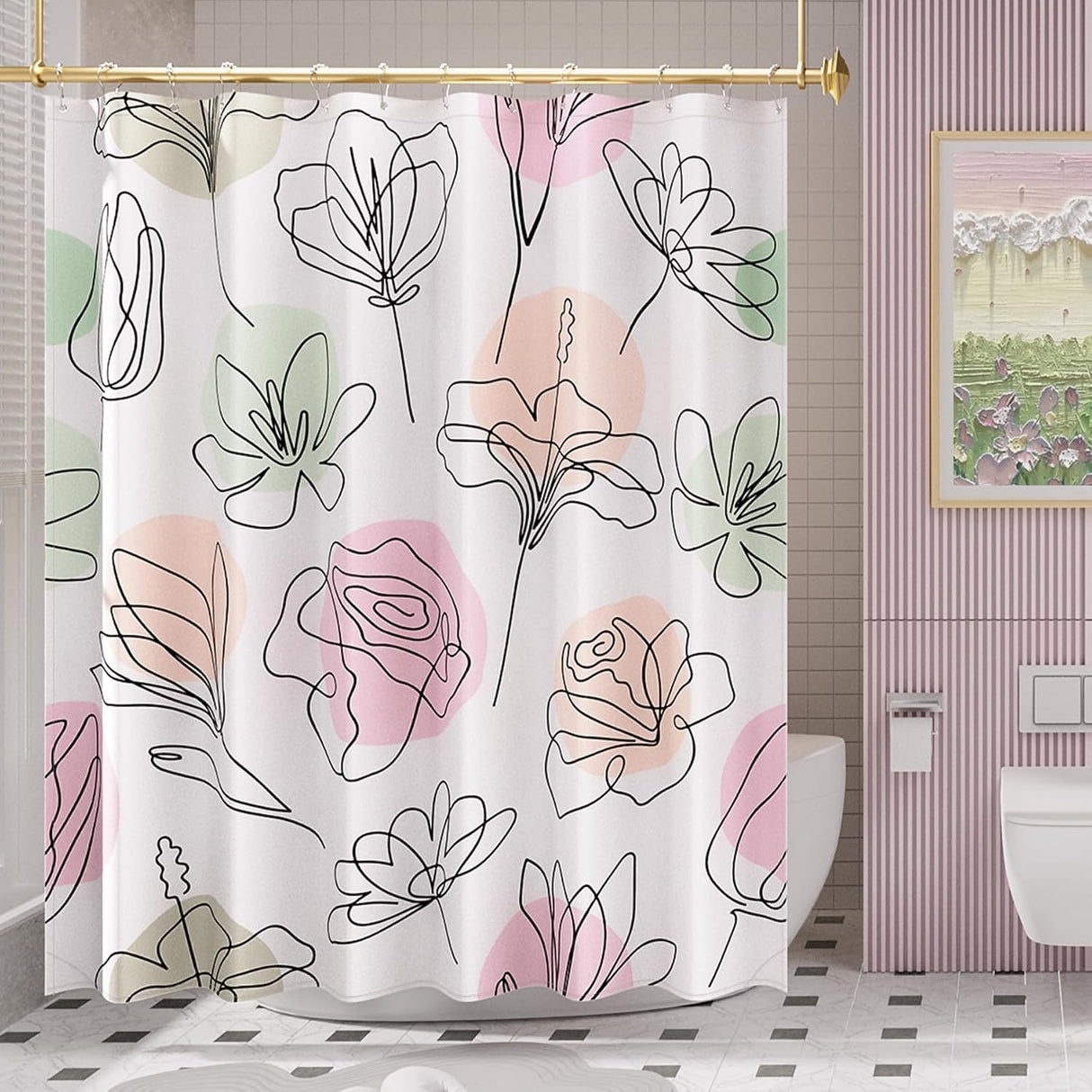Ink Blooms Shower Curtain with Curtain Rings