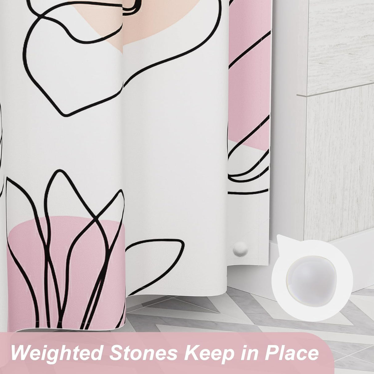 Ink Blooms Shower Curtain with Curtain Rings