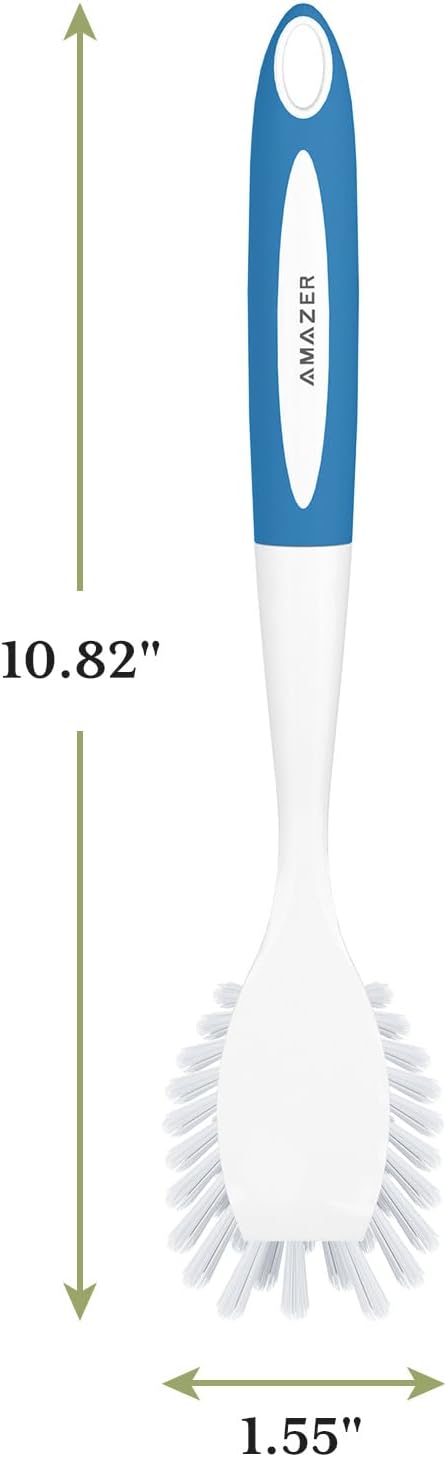 White brush with blue handle and measurement details on a white background