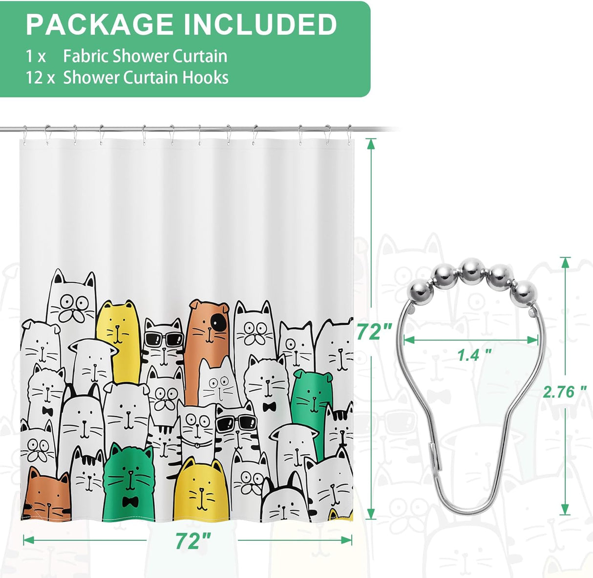 Kitty Shower Curtain with Rings