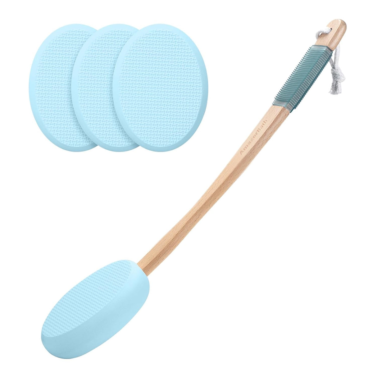 Cleaning tool with blue silicone pads on a white background