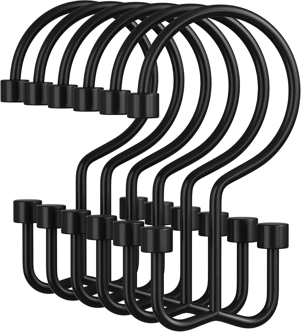Set of black metal hooks on a white background