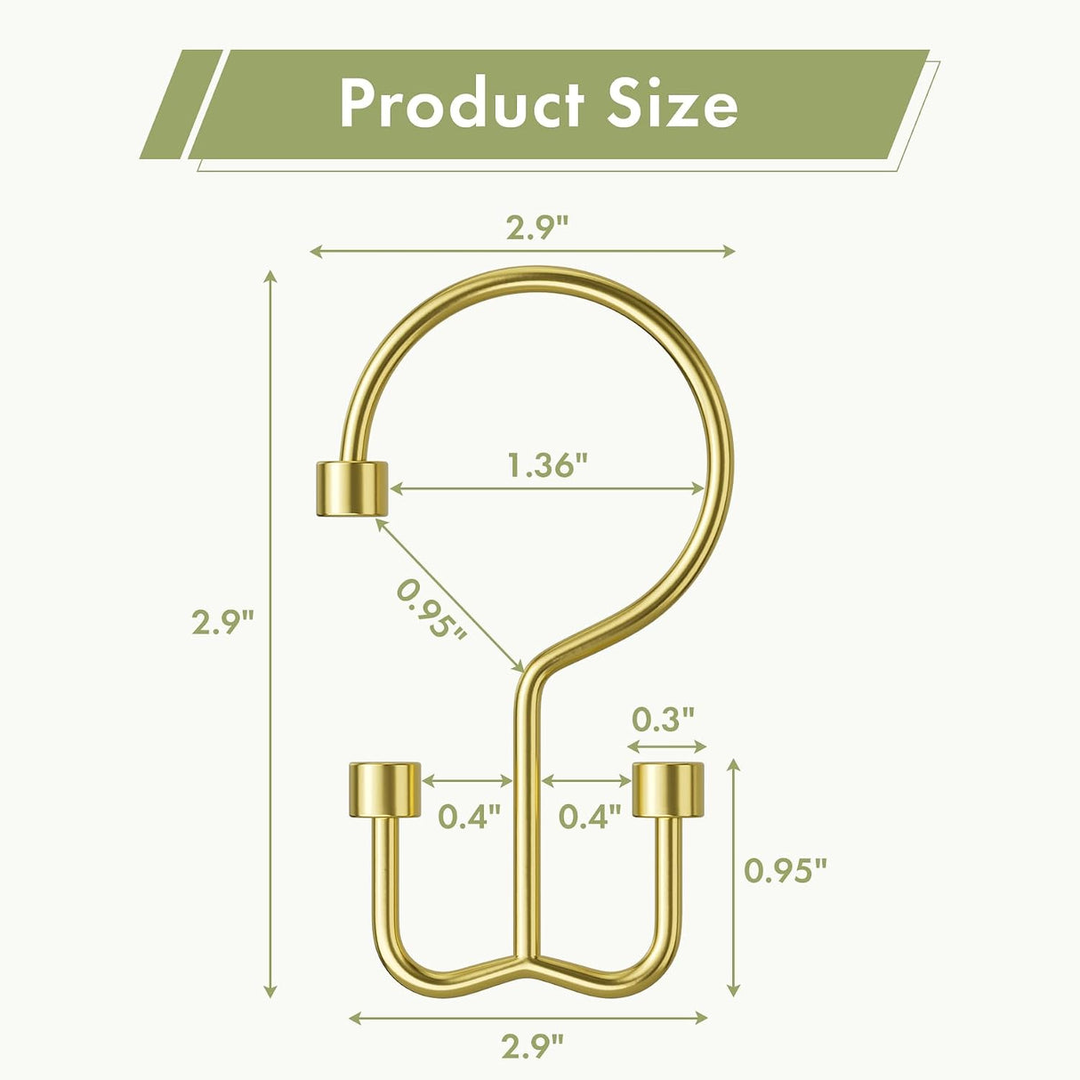 Gold U-shaped product with dimensions labeled on a white background