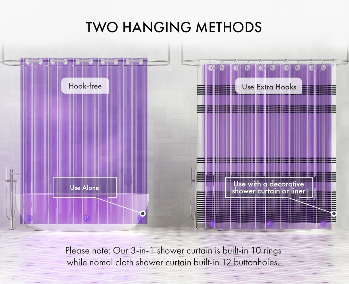 AmazerBath 100% EVA No Hook Shower Curtain Liner, 8G Heavy Duty